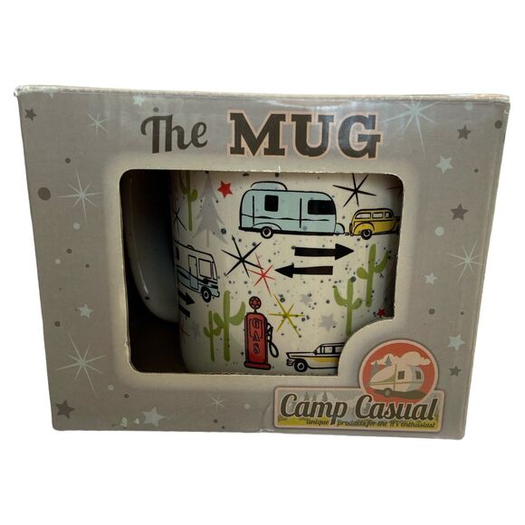 Camp Casual 2 Piece Mugs Wanderlust White Coffee Tea Camping Retro RV Gas Pump - Picture 1 of 12